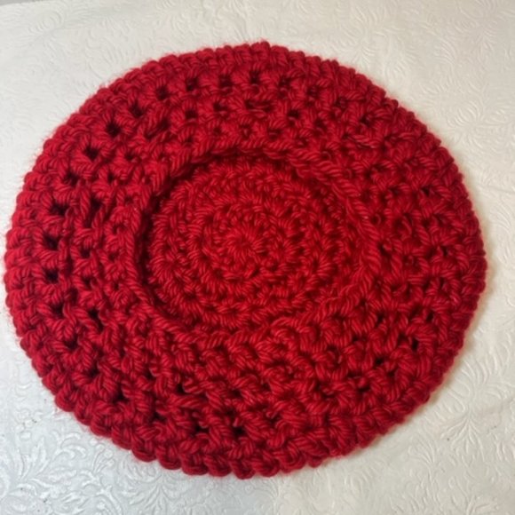 Handmade Red Beret Styled Crocheted Winter Cap Hat - Picture 6 of 6